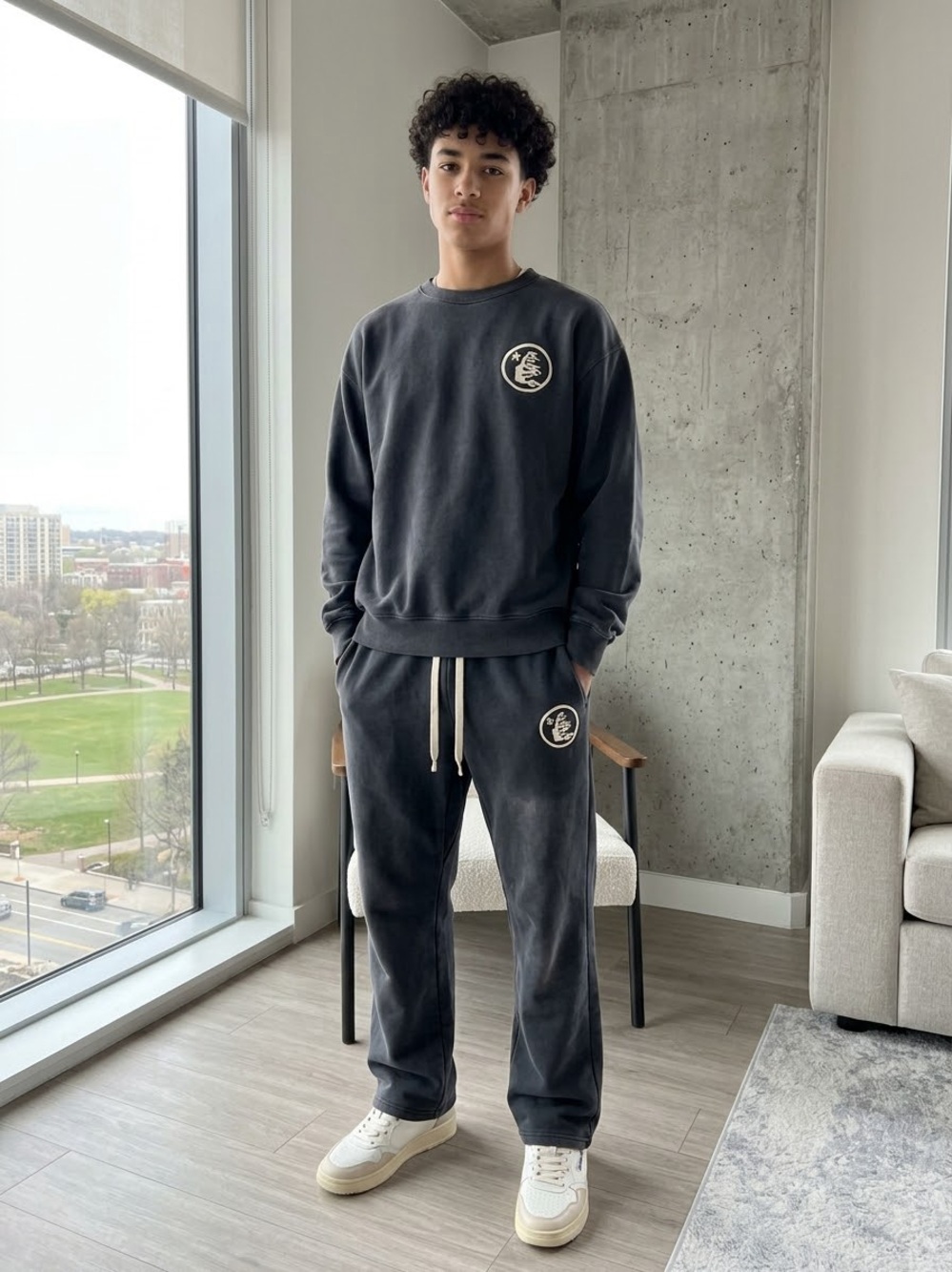 Black Logo-Accent Drawstring Joggers for Men